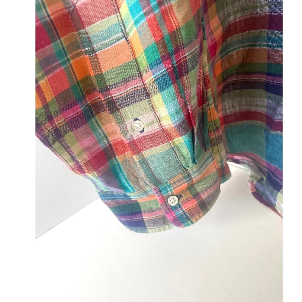 Polo Ralph Lauren Womens Blue Plaid Linen Button-Up Shirt Long Sleeve XL - Picture 6 of 10